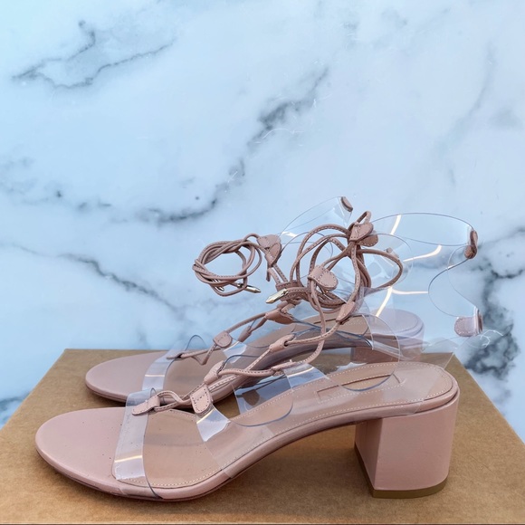 Aquazzura | Shoes | Aquazzura Milos 5mm Pvc Leather Illusion  Aquazzura Milos 50mm PVC leather illusion lace-up block-heel sandal size 39 US 9